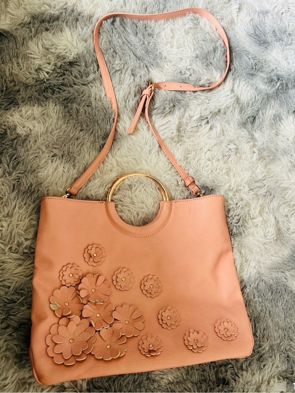 Lauren Conrad Pink Floral Appliqué Crossbody Bag with Gold Ring Handles